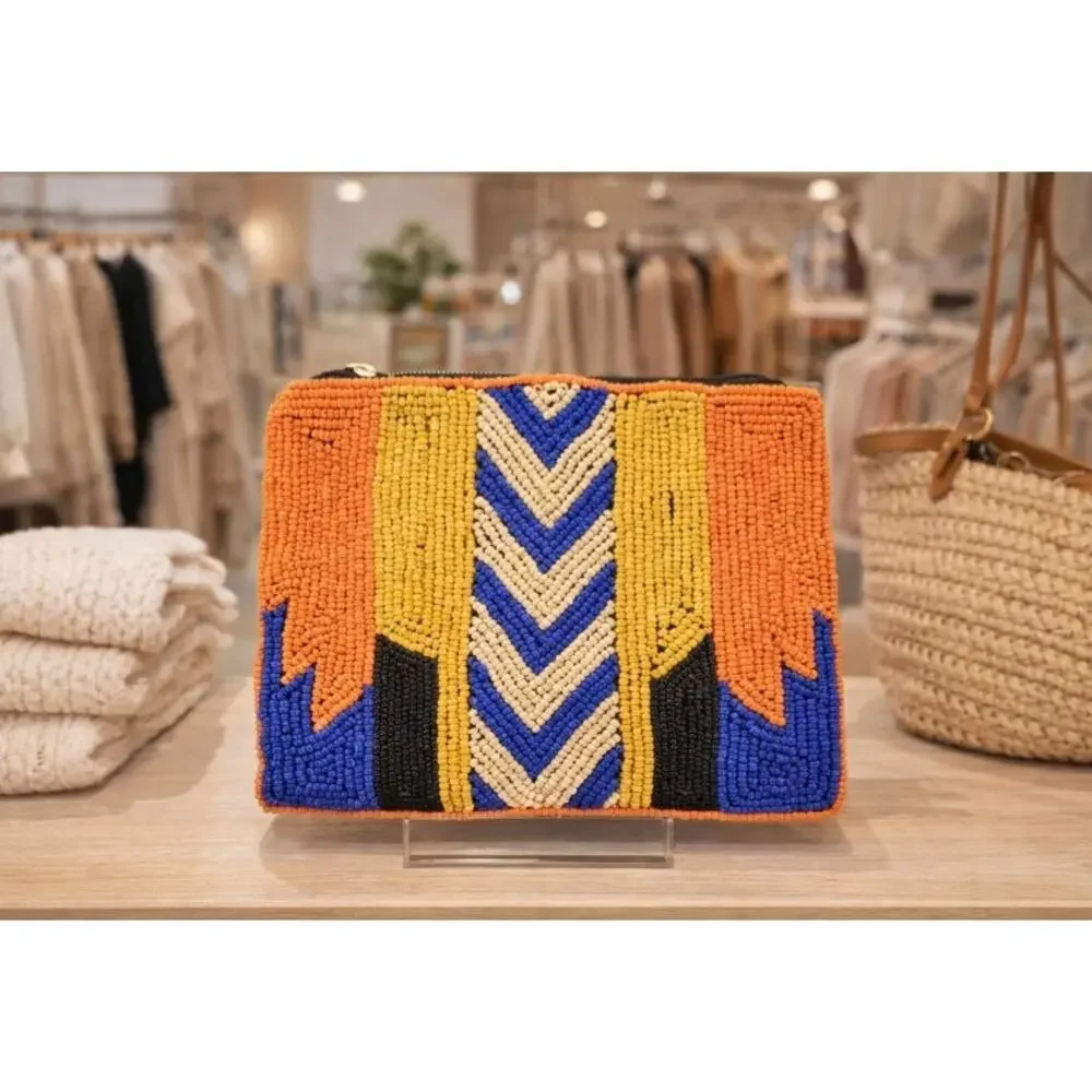 Kay Lee Boho Orange Beaded Coin Purse New